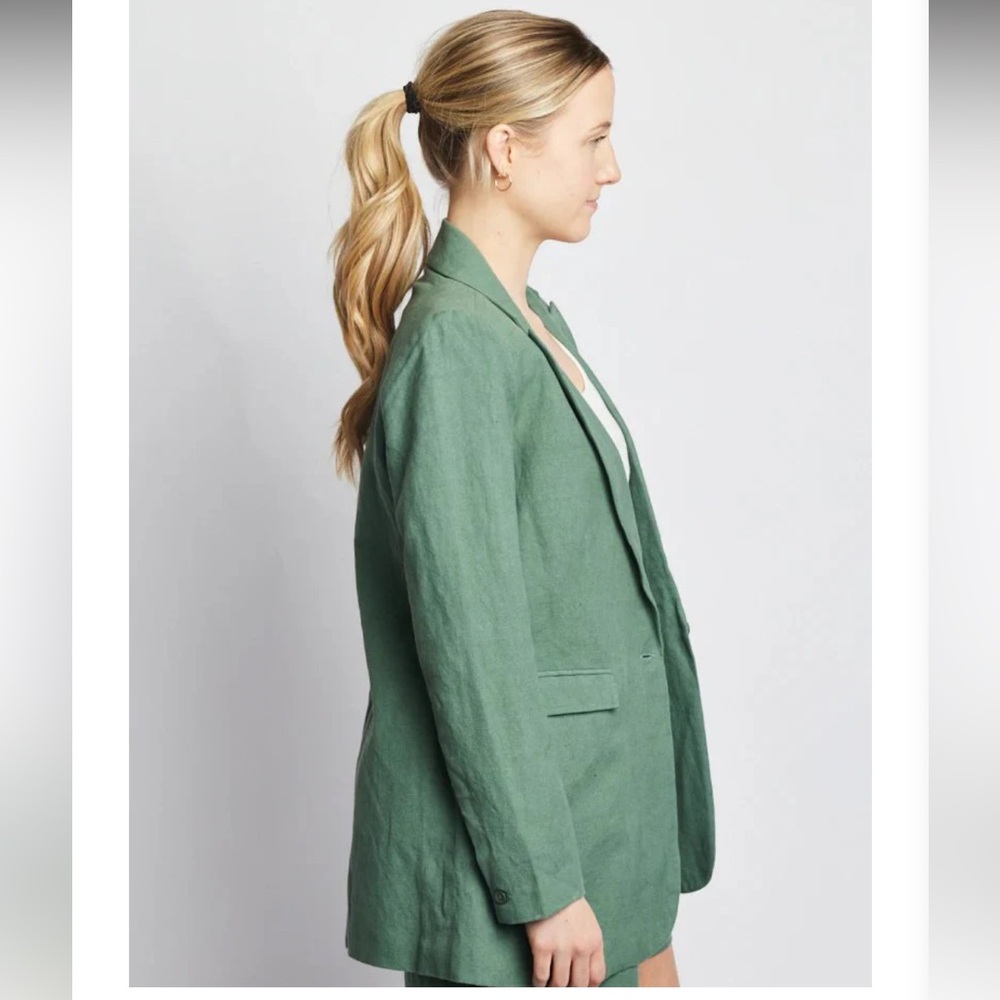 Able Heather Linen Sage Green Single-Button Tailored Blazer - Picture 2 of 15